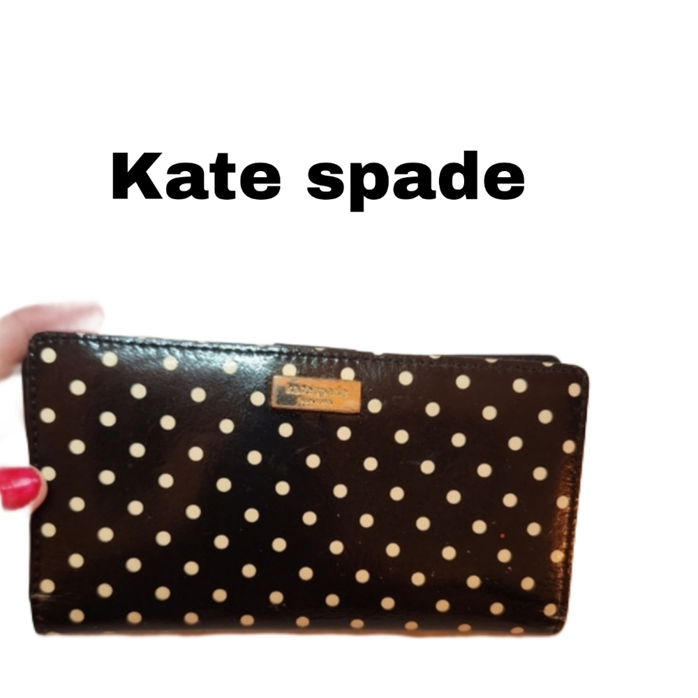 Kate Spade Patent Leather Polka Dot  Black White Wallet